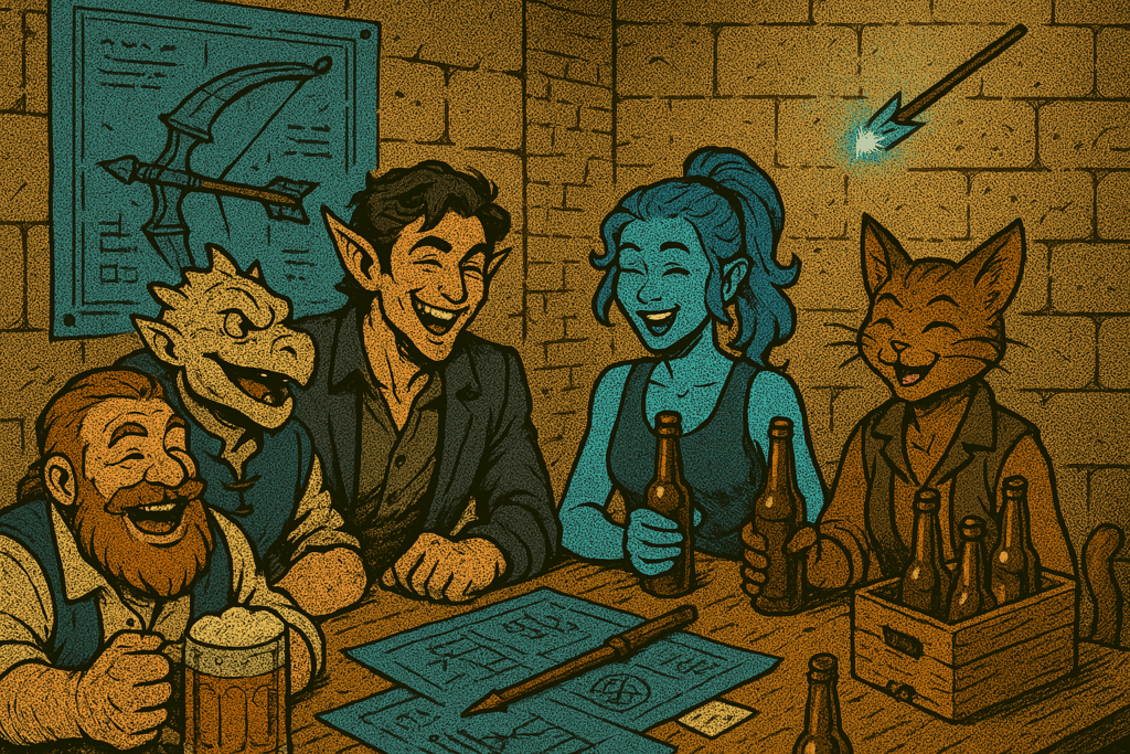 Sutherland Dash and his 'college crew' drinking over weapon designs