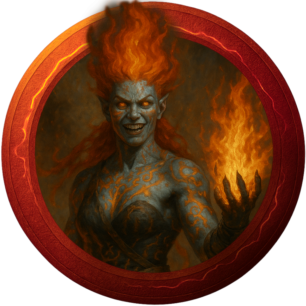 D&D 2024 pregen Level 3 Warlock (Fiend), Goliath (Fire) character token